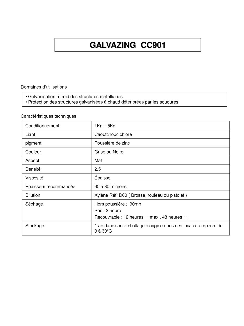 GALVAZING CC901 Fiche Technique 1 Domaines dutilisations ppt télécharger